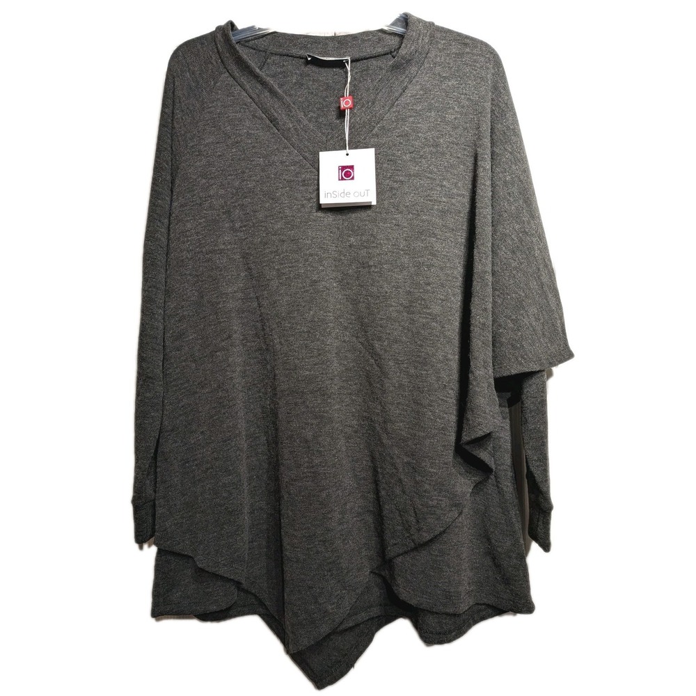 InSide OuT Sweater Karla Tunic Women XXL Charcoal Vneck USA Asymmetrical Hem NWT